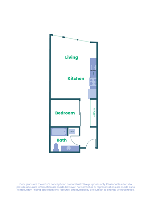 Floor plan for studio, 652 sqft